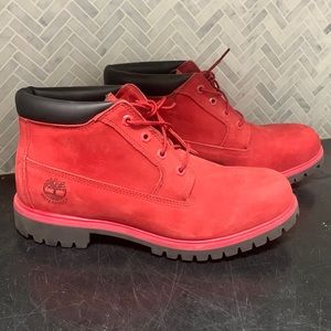 Red Timberland Mid Boots